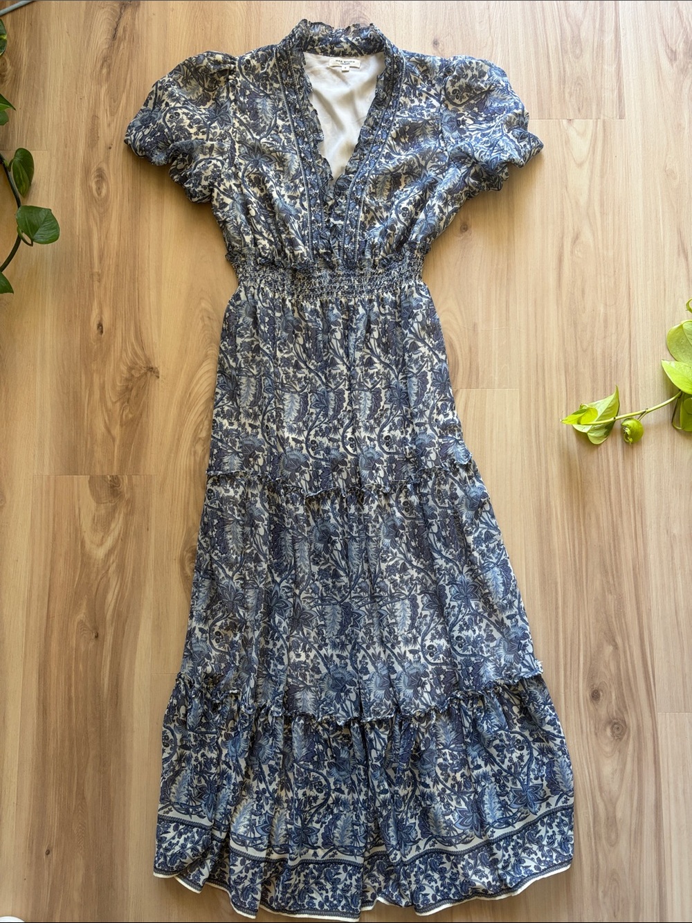 Max Studio Blue Floral Tiered Maxi Dress